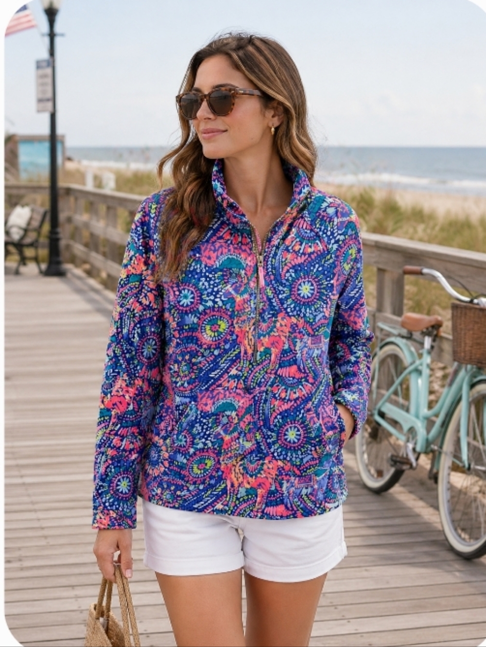 Lilly Pulitzer Multi-Color Paisley Quarter-Zip Pullover Medium